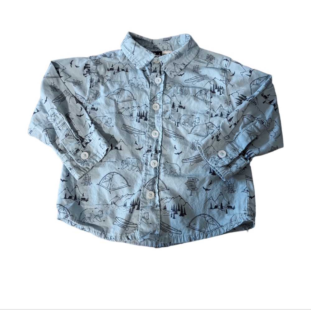 🐣 3 for $15 | Baby Dress Shirt with Camping/Wilderness Print